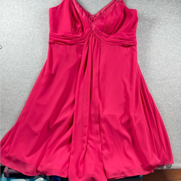 David's Bridal Pink Chiffon Dress with Beaded Straps Satin V-Neck Fully Lined 18 - Picture 2 of 13